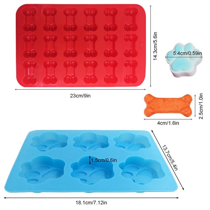 FineGood 4 Pcs Silicone Candy Chocolate Molds, FineGood Puppy Dog Paw & Bone Shaped Ice Cube Trays Cookies Baking Pans for Making Frozen Dog Treats Soap Bars - Red, Blue, Purple, Pink - Image 3